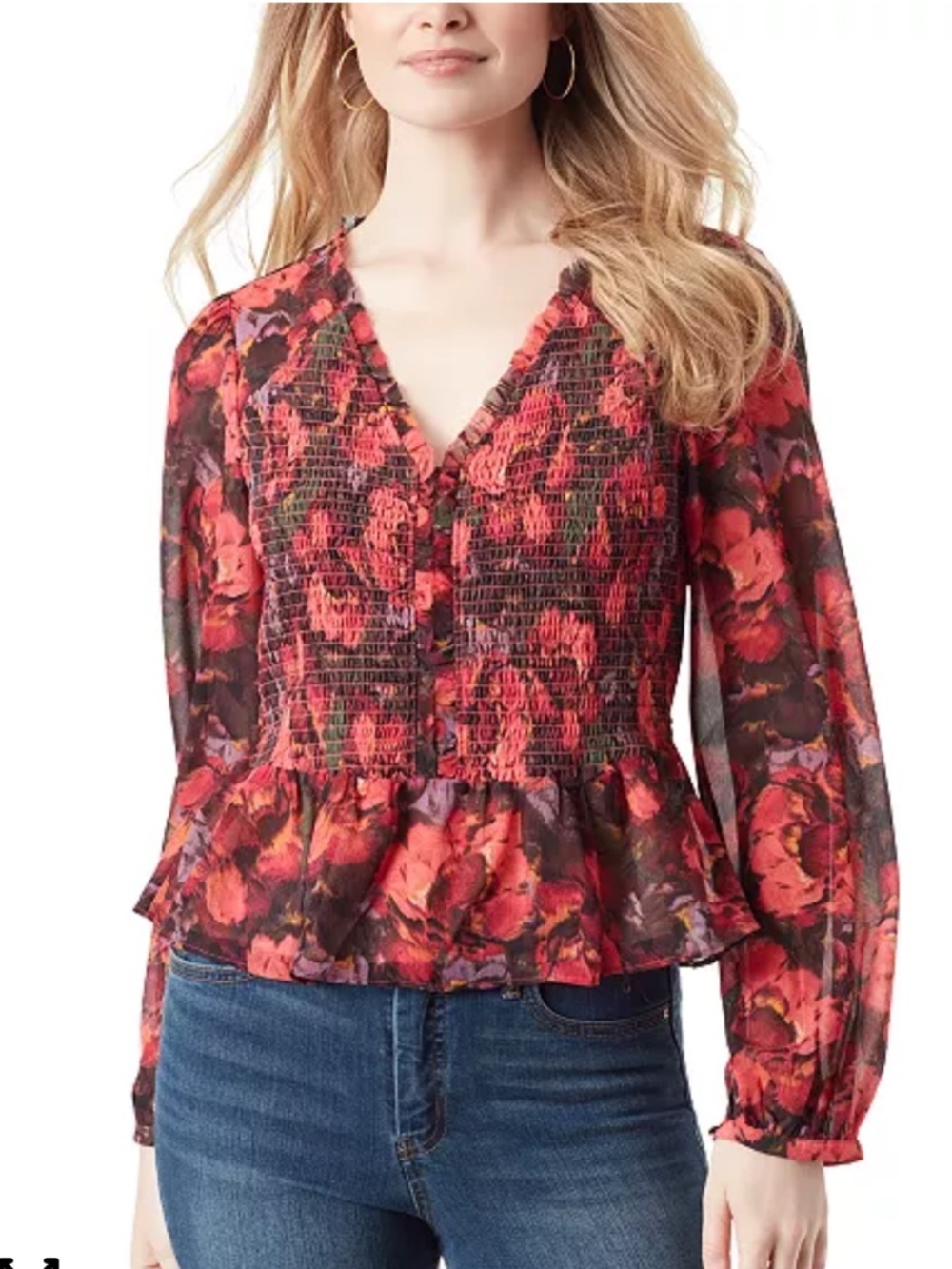 NWT Jessica Simpson Averie Smocked Peplum Top Size L